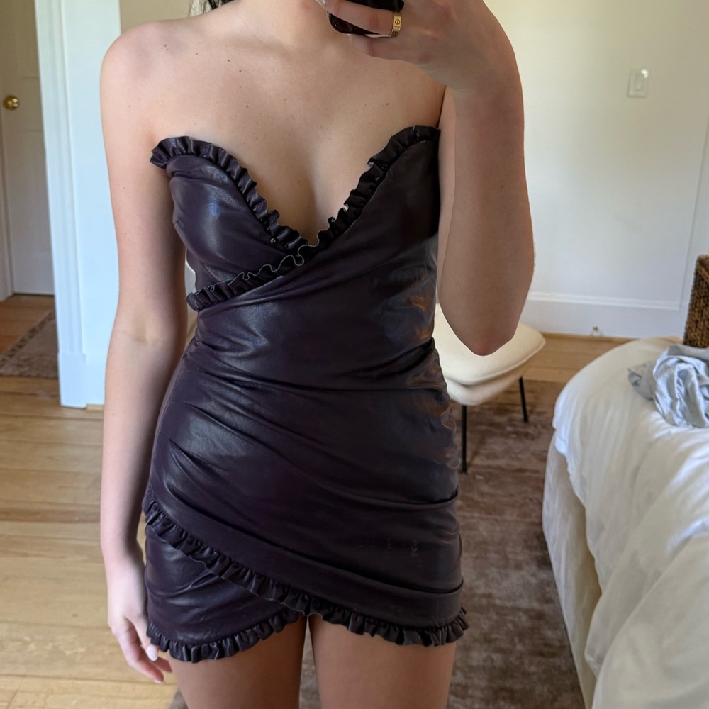 MAJORELLE Purple Asymmetrical Ruched Mini Dress